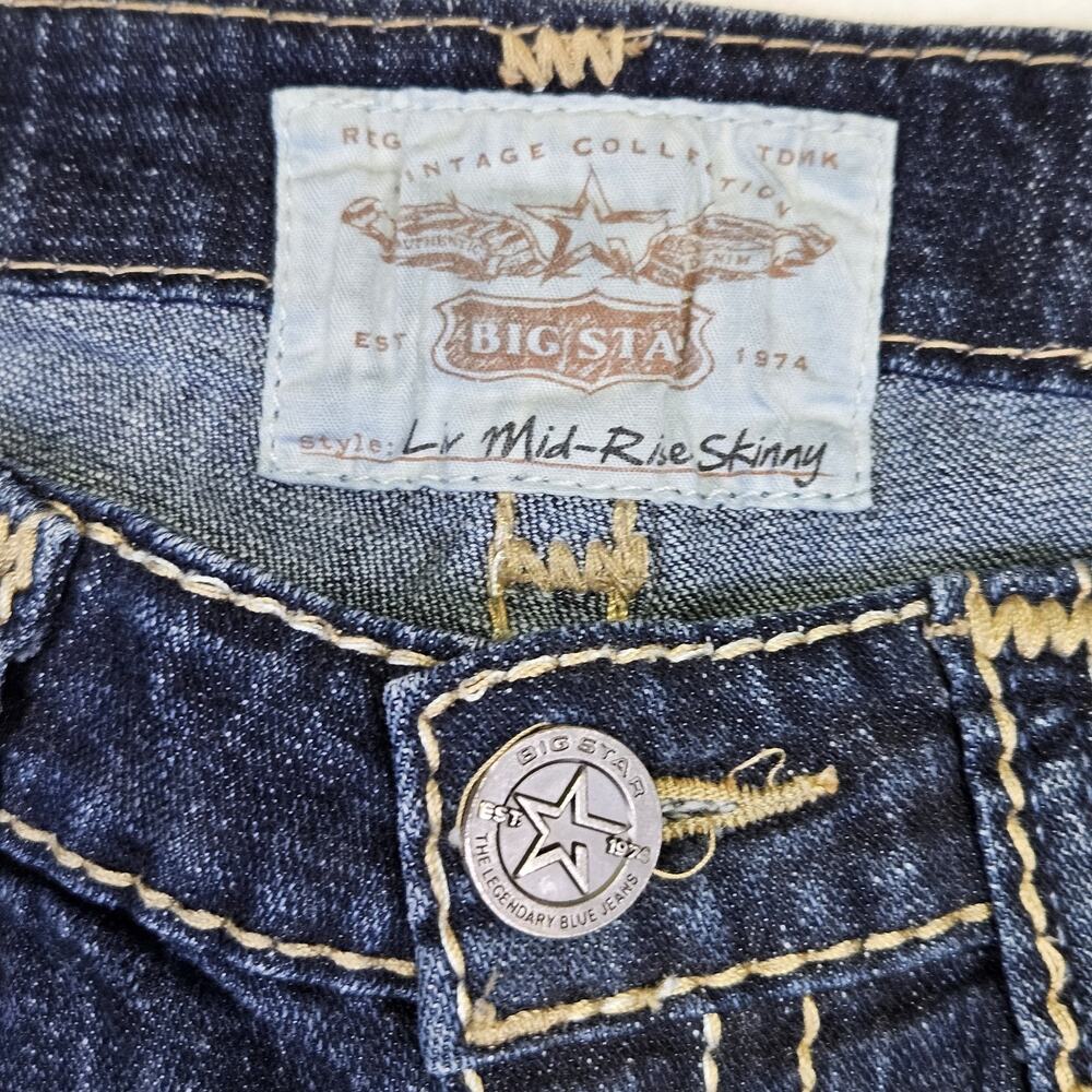 BIG STAR Liv Jean 27L Tall Bling Thick Stitch Western Blue Denim Cowgirl 31x34 - Picture 12 of 16
